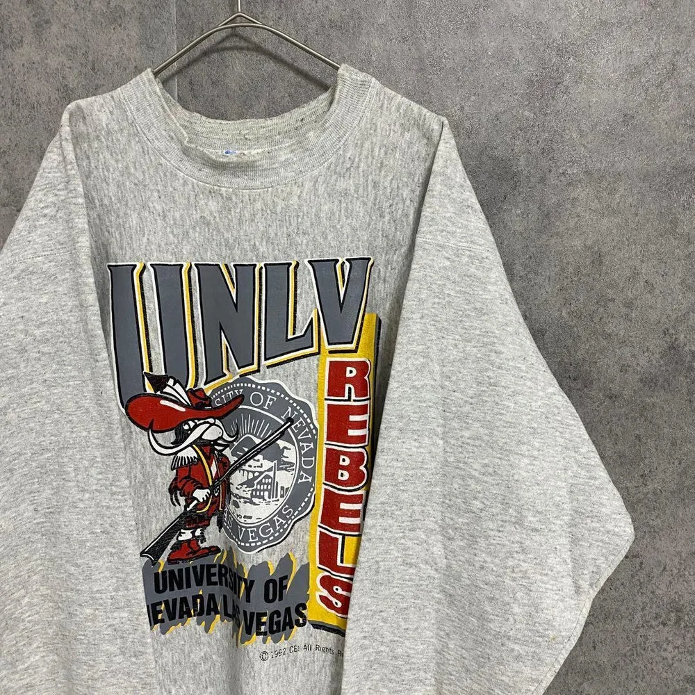 90s vintage カレッジ プリント トレーナー メンズ グレー 古着
