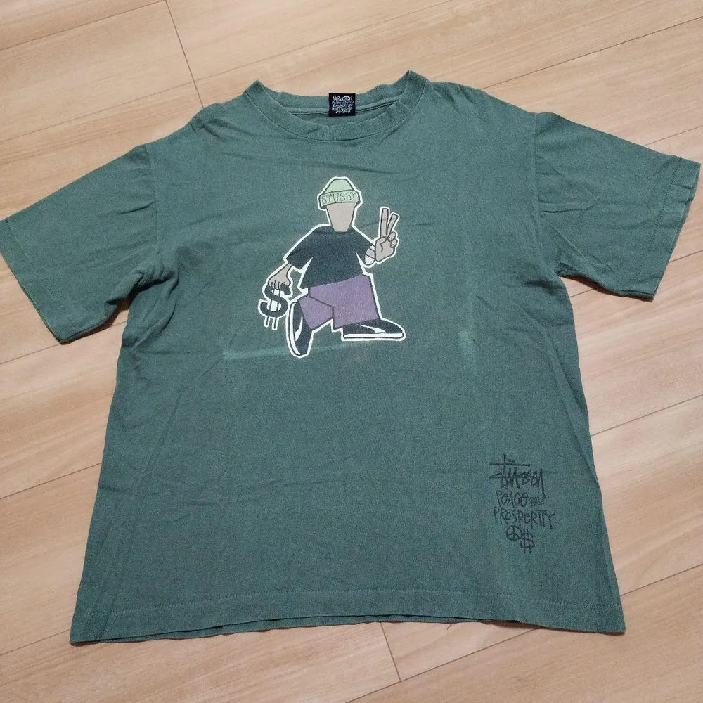 【163】80s90s Old Stussy ピースマン Tシャツ Мサイズ