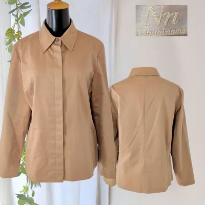 美品❗️伸縮性◎【N72】レディース長袖ステンカラージャケット ベージュ LL