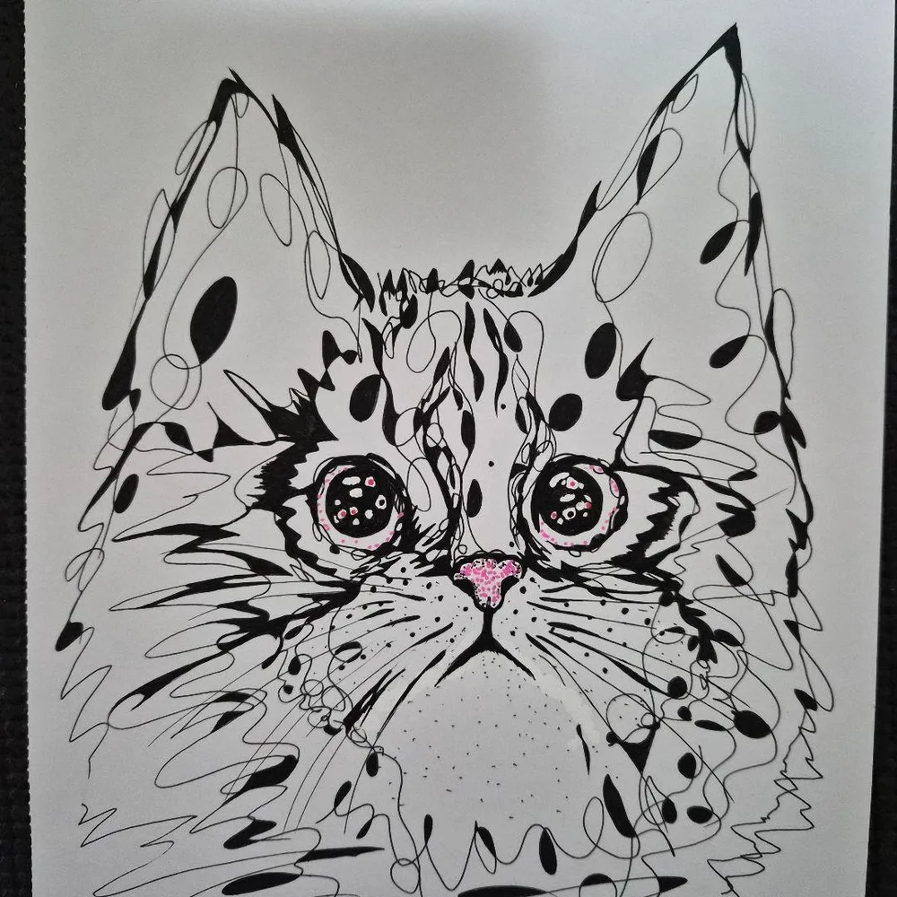 オリジナル手描きアート ねこ、 カラーコピーA4用紙になります。