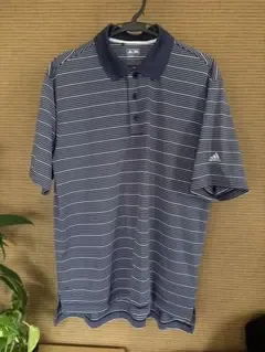 adidas CLIMALITE ポロシャツ ボーダー ネイビー M