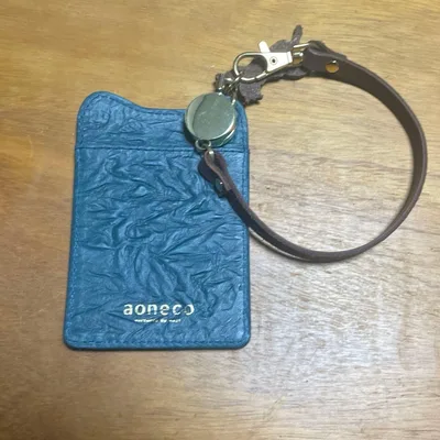 aoneco 本革リール付パスケース ブルーグリーン