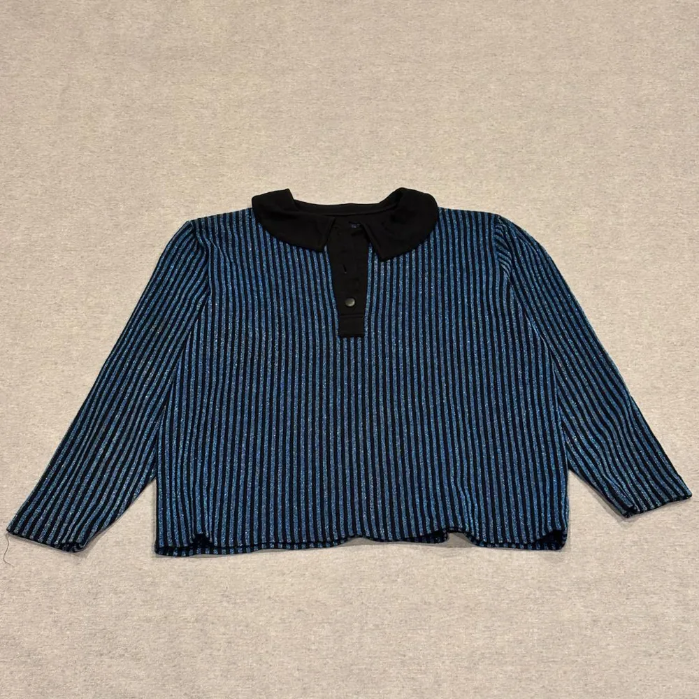 【上品】Christian Dior (S)ニット/青/ラメ/ストライプ/ウール