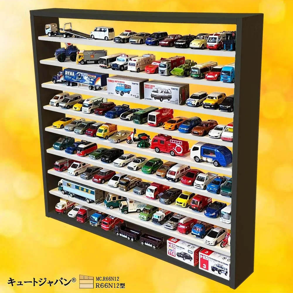 ブラック色 ミニカー コレクション 収納 ディスプレイ ラック シェルフ 日本製
