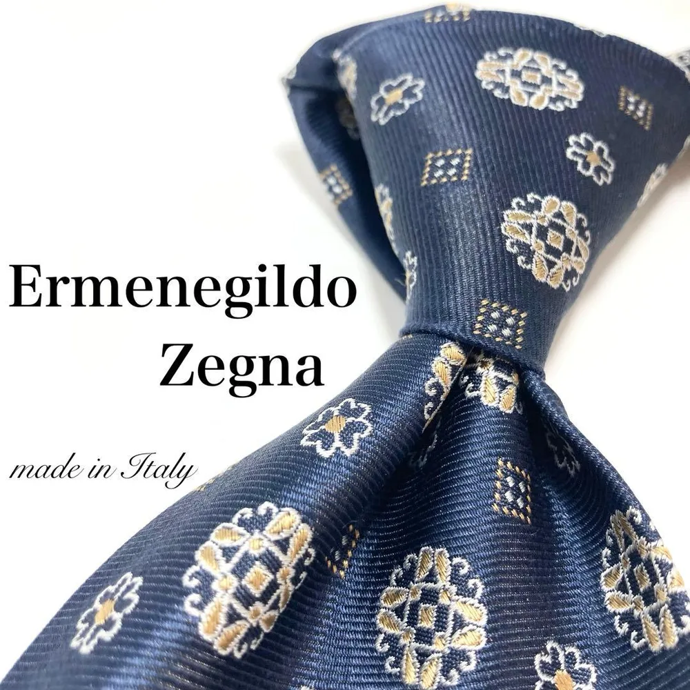 【美品】Ermenegildo Zegna ネクタイ 希少 小紋 シンプル 刺繍