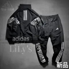 【Lサイズ】adidas上下セット ブラック 黒 スリーストライプス ウーブン