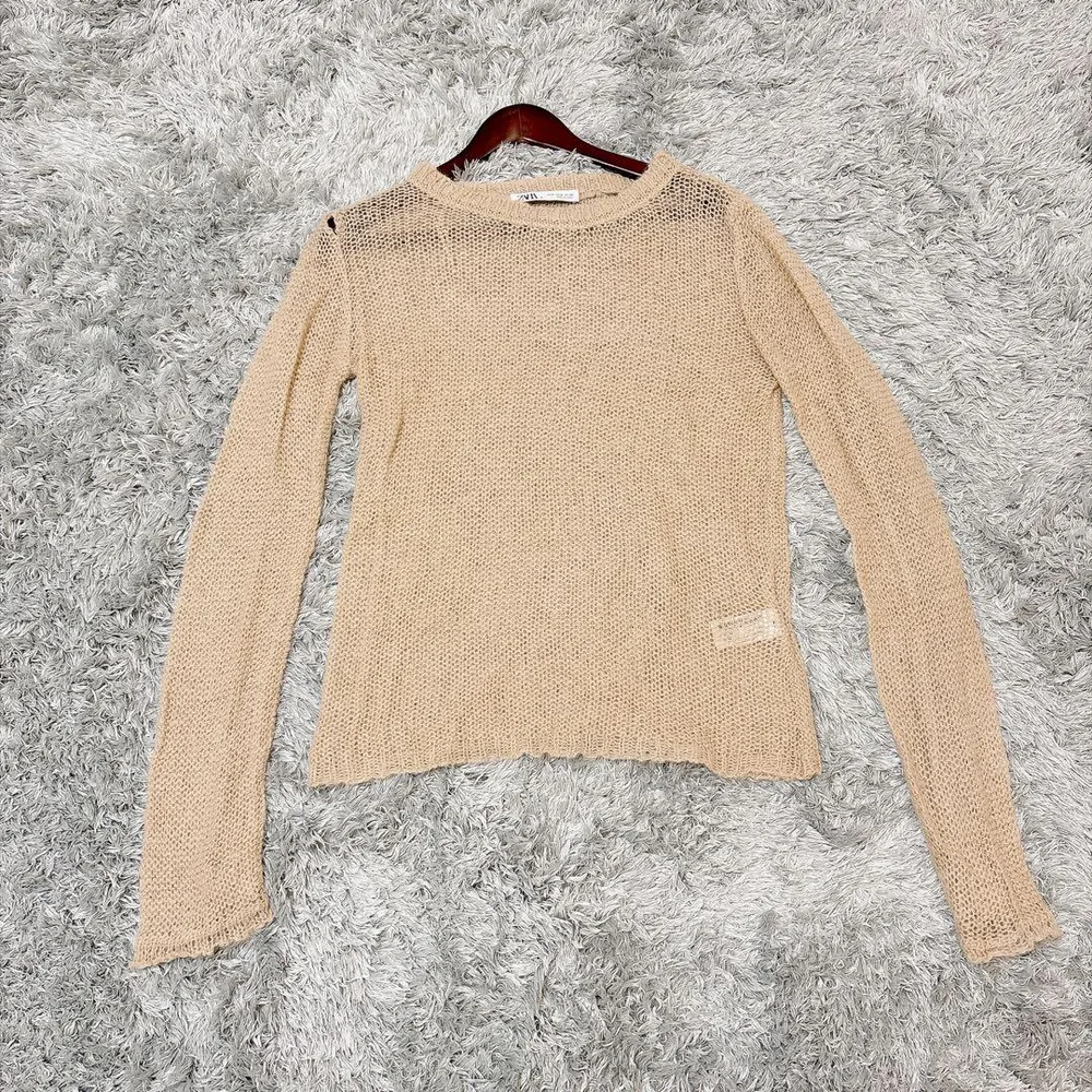 【ZARA】 透かし編みニット ベージュ 長袖 クルーネック