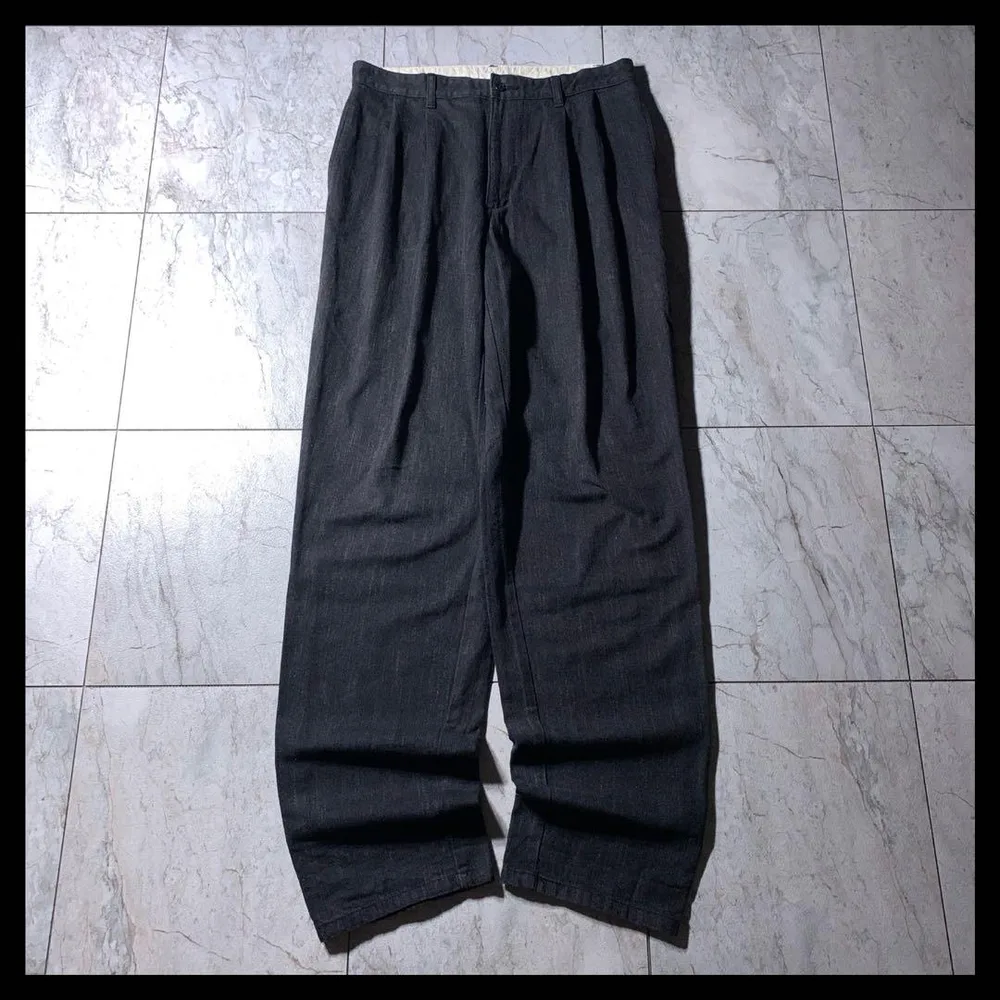japan vintage 2タック ワイド ブラック デニム スラックス