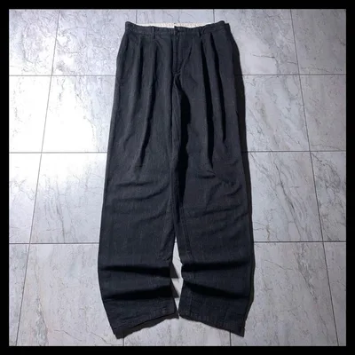 japan vintage 2タック ワイド ブラック デニム スラックス