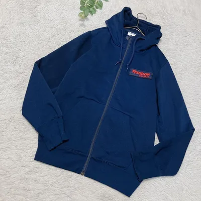 Reebok CLASSIC フードありパーカー ネイビー M 刺繍ロゴ
