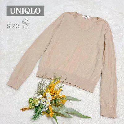 【ユニクロ】UNIQLO コットンカシミヤVネックセーター ベージュ S ●