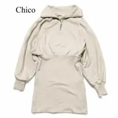 Chicoチコ ワンピース ハーフジップ F アイボリー 長袖 バルーン袖