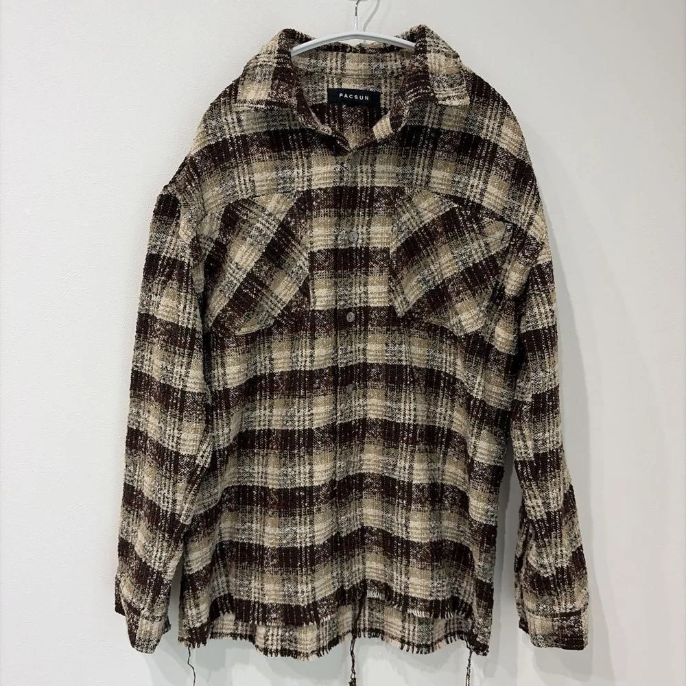 ⭐️ パクサン チェック シャツ レギュラーカラー長袖 茶 ポリ M デート
