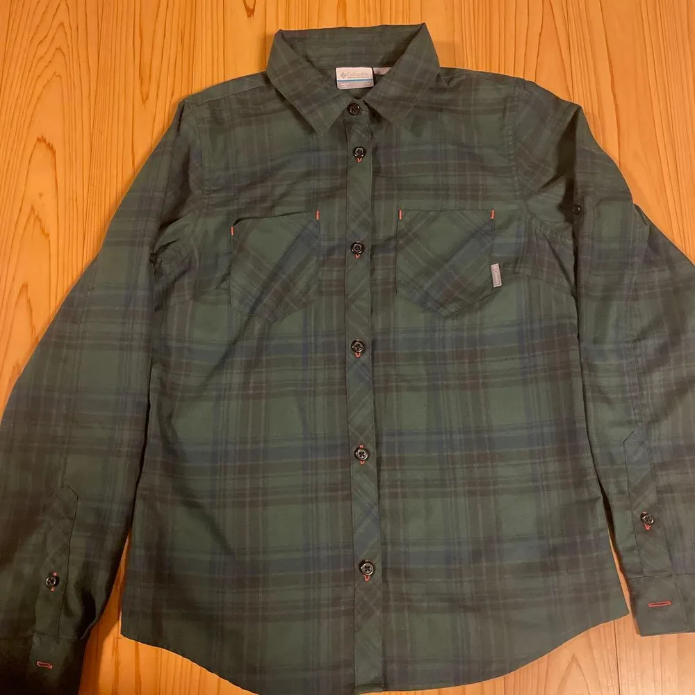 Columbia 長袖シャツ M グリーン系チェック