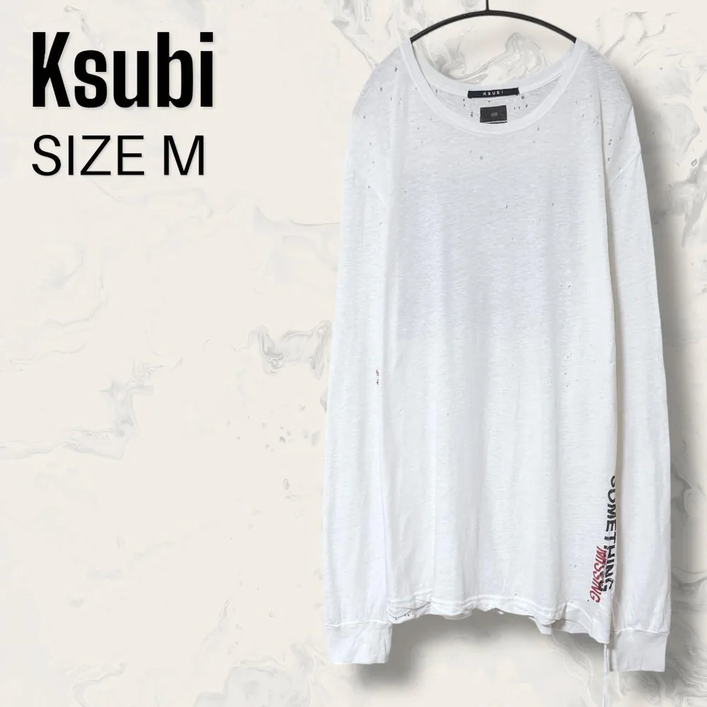 【希少】 KSUBI ダメージ ロング スリーブ Tシャツ ホワイト ロンT