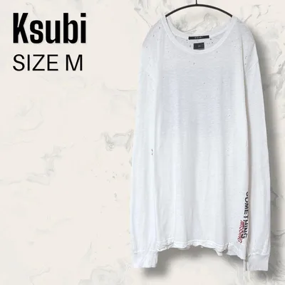 【希少】 KSUBI ダメージ ロング スリーブ Tシャツ ホワイト ロンT