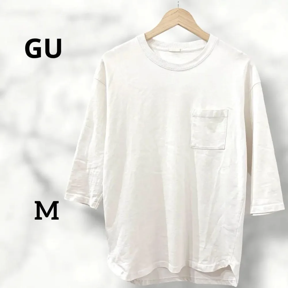 【ジーユー】Tシャツ 7分袖 白 ポケット シンプル ナチュラル 肌ざわり◎ M