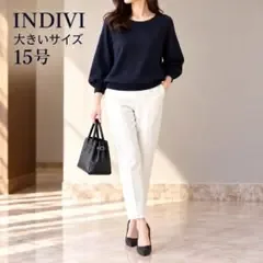 美品 インディヴィ INDIVI 紺 ニット 通勤 仕事 15号 大きいサイズ