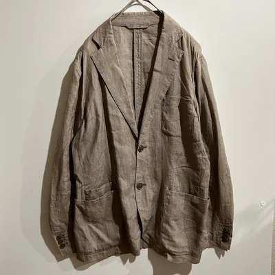 【クロコダイル】 メンズ リネン テーラードジャケット ブラウン系 Mサイズ