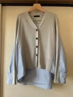 【美品】ブージュルード 布帛切替ニットカーディガン F グレー 秋服