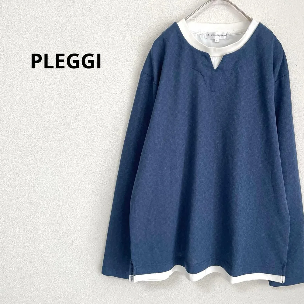 《pleggi/brilliance》レイヤード カットソー ネイビー 長袖 L