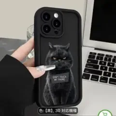 iPhone16用ケース 黒猫 DON'T TOUCH