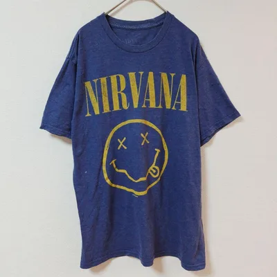ニルヴァーナ 半袖Tシャツ クルーネック 半袖 プリント L 青 綿 ライブ