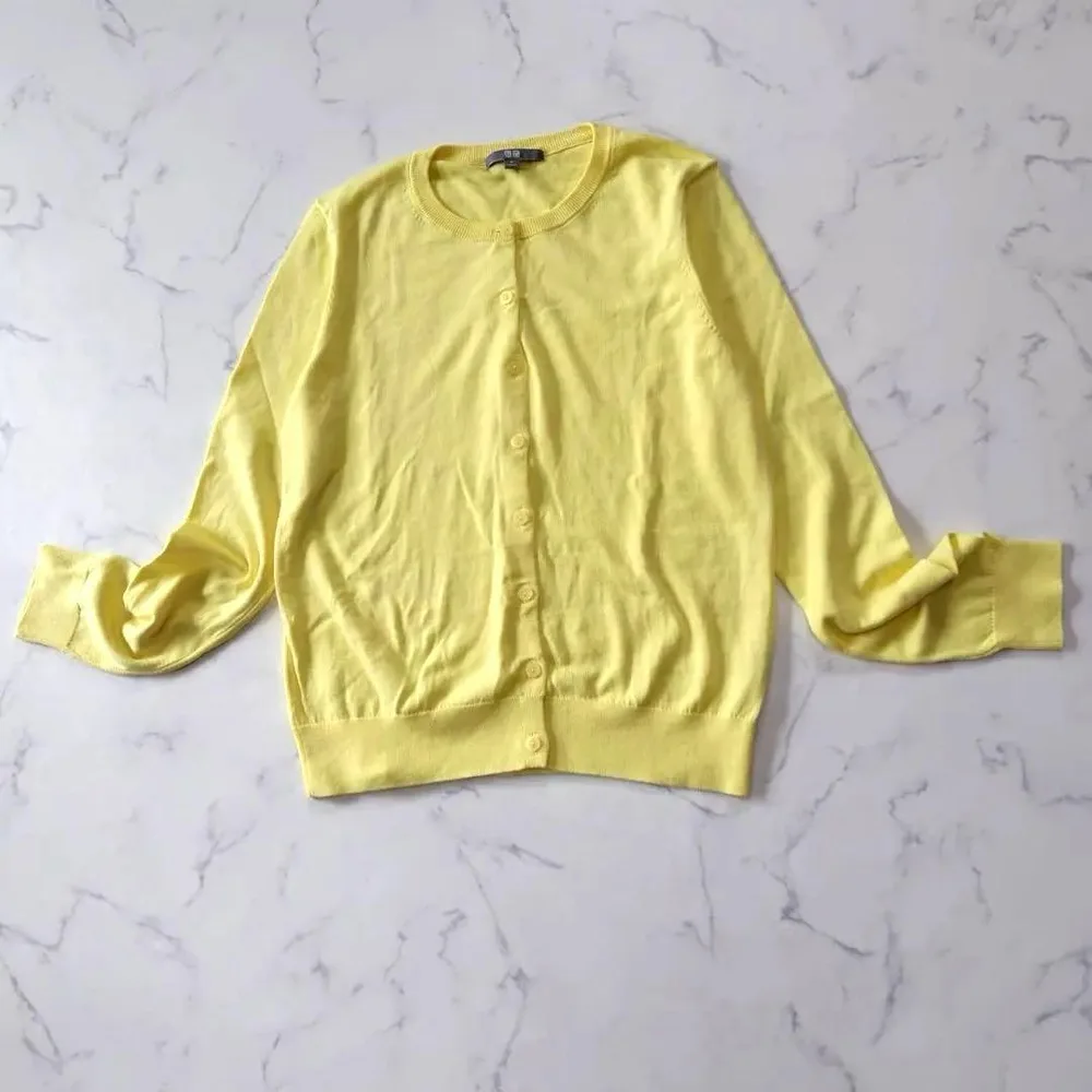良品❣️ 綿100%❣️ ユニクロ クルーネックカーディガン M 黄色 長袖