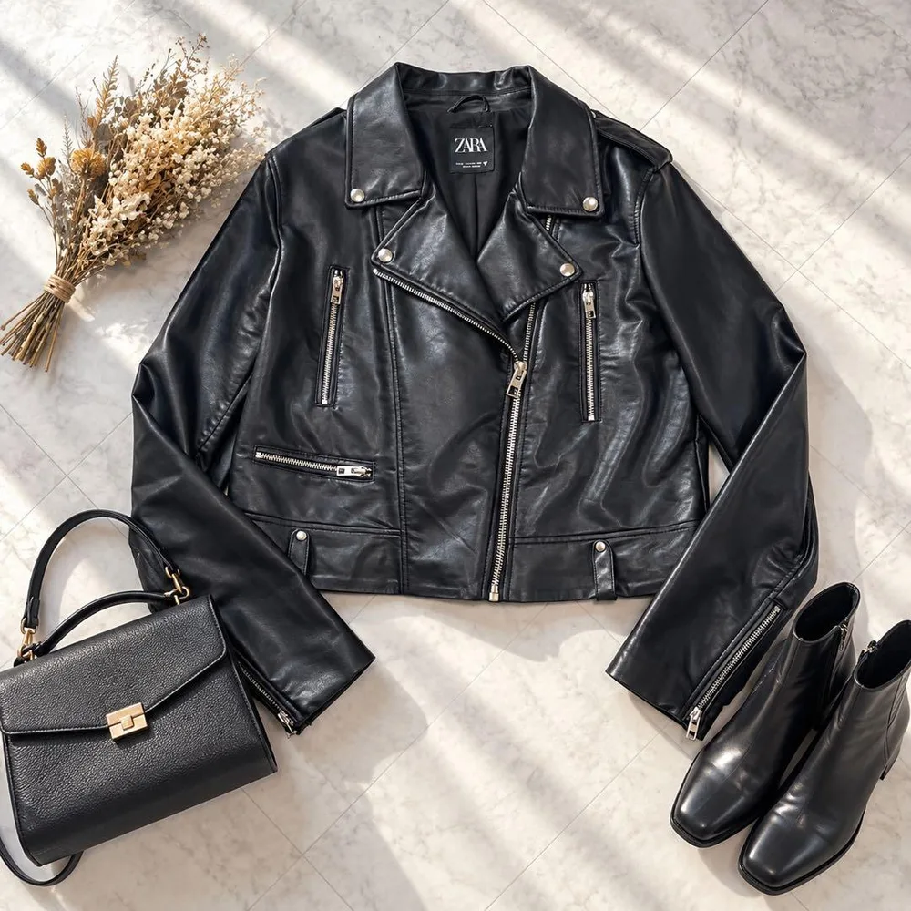 美品✨ZARA ダブルライダースジャケット フェイクレザー ブラック XL