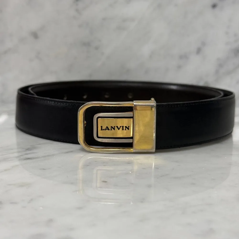 LANVIN ランバン イタリア製 レザーベルト ブラック 黒 本革 ロゴ