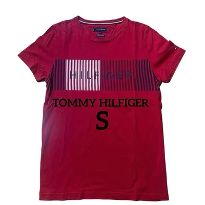 TOMMY HILFIGER Tシャツ レッド S オーガニックコットン