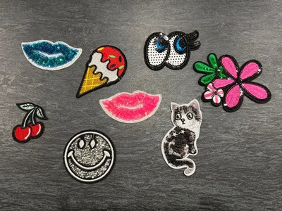 アイロン接着 刺繍ワッペン 7点セット ポップ DIY リメイク