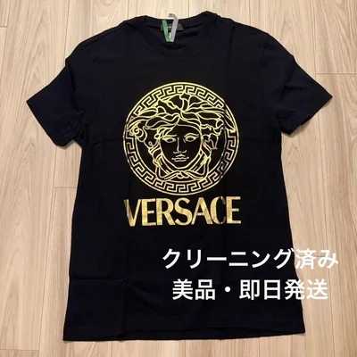クリーニング済み 美品 VERSACE メデューサ ゴールドロゴ Tシャツ 黒