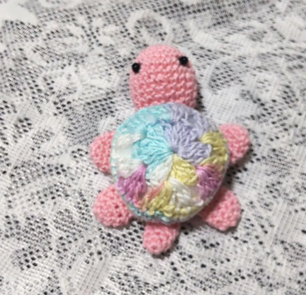 ハンドメイド あみぐるみ カメ かぎ針編み ピンク パステルカラー