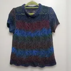 ハンドメイド かぎ針編み 半袖ニット トップス