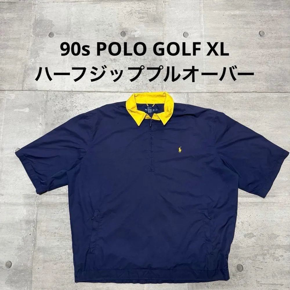 90s POLO GOLF ハーフジップ ナイロン ネイビー XL ポロシャツ