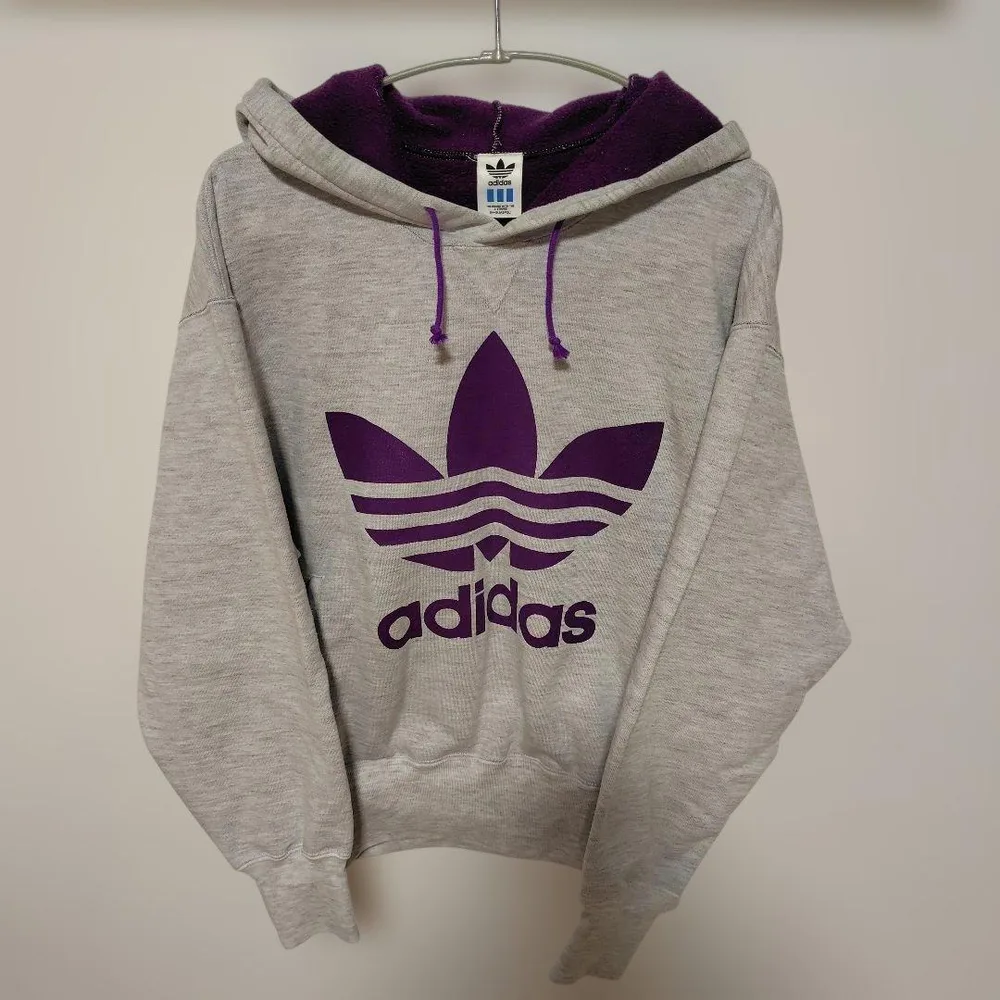 ビンテージ adidas トレフォイルロゴ パーカー グレー×パープル
