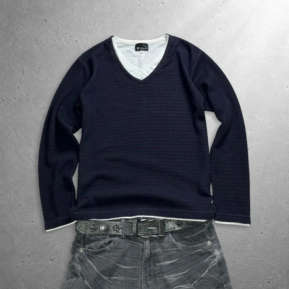 00s archive fake layered border knit sew