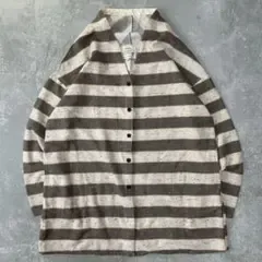 【希少】ボーダー ノーカラージャケット カーディガン ネップ 森ガール ゆるだぼ