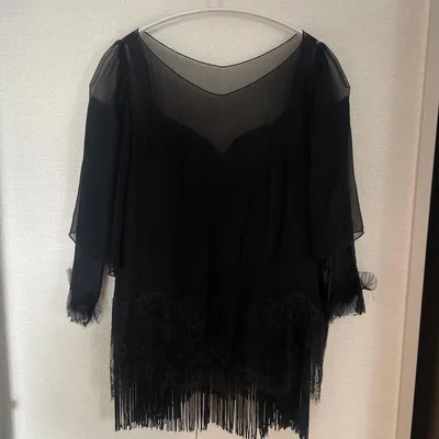 Undercover Black Sheer Blouse Lace Fringe