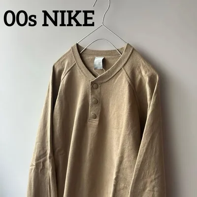 00sOLDNIKEオールドナイキヘンリーネックロンtシャツ長袖Lベージュメンズ