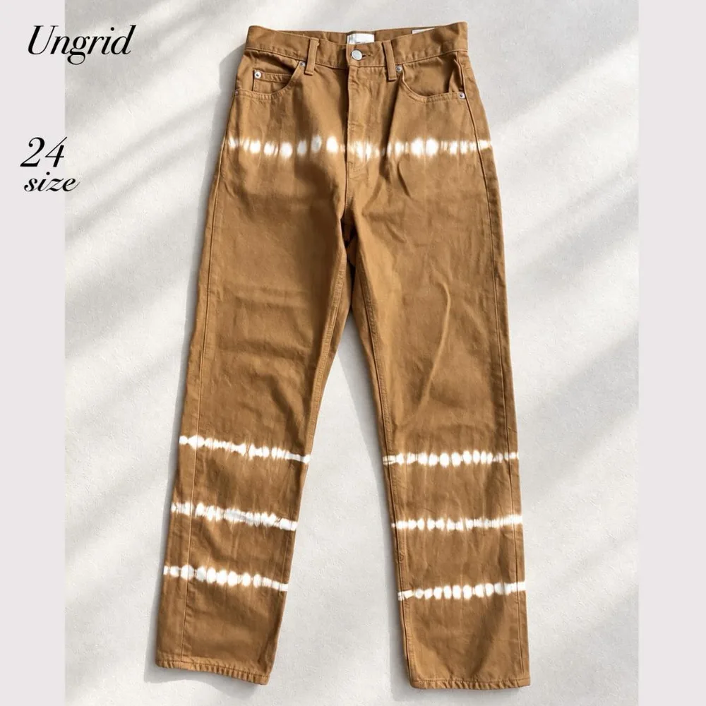 ★Ungrid 絞り染めカラーストレートデニム キャメル24 アングリッド
