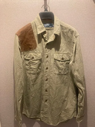 ラルフローレンRalph Lauren ガンパッチ付き長袖シャツ ブラウン S