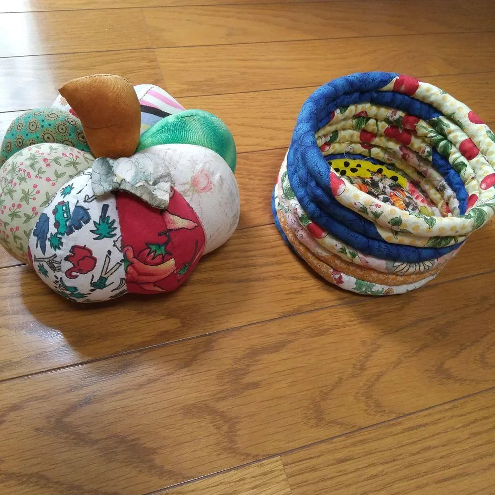 キルティング ハンドメイド カボチャ置物と小物入れセット