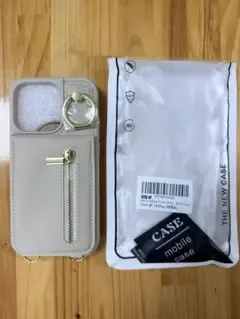 新品未使用 iPhone14pro ケース ベージュ ジッパーポケット付き