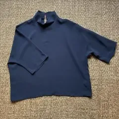 UNIQLO ハイネック 半袖ブラウス ネイビー