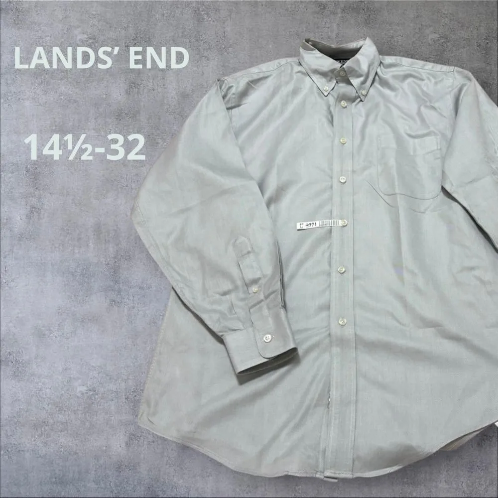 ランズエンド シャツ 長袖 ボタンダウン グレー 14½-32 コットン100