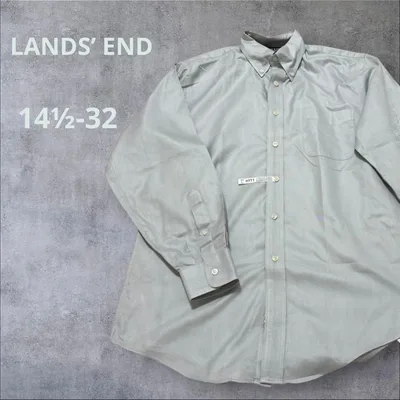 ランズエンド シャツ 長袖 ボタンダウン グレー 14½-32 コットン100