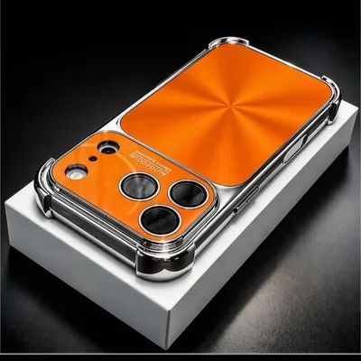 iPhone16pro ケース オレンジ × シルバー レンズ フルカバー