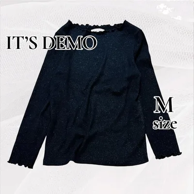 イッツデモ 美品 黒 ラメ入 リブ 長袖 カットソー ブラック M メロウ